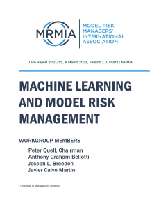 MACHINE LEARNING AND MODEL RISK MANAGEMENT